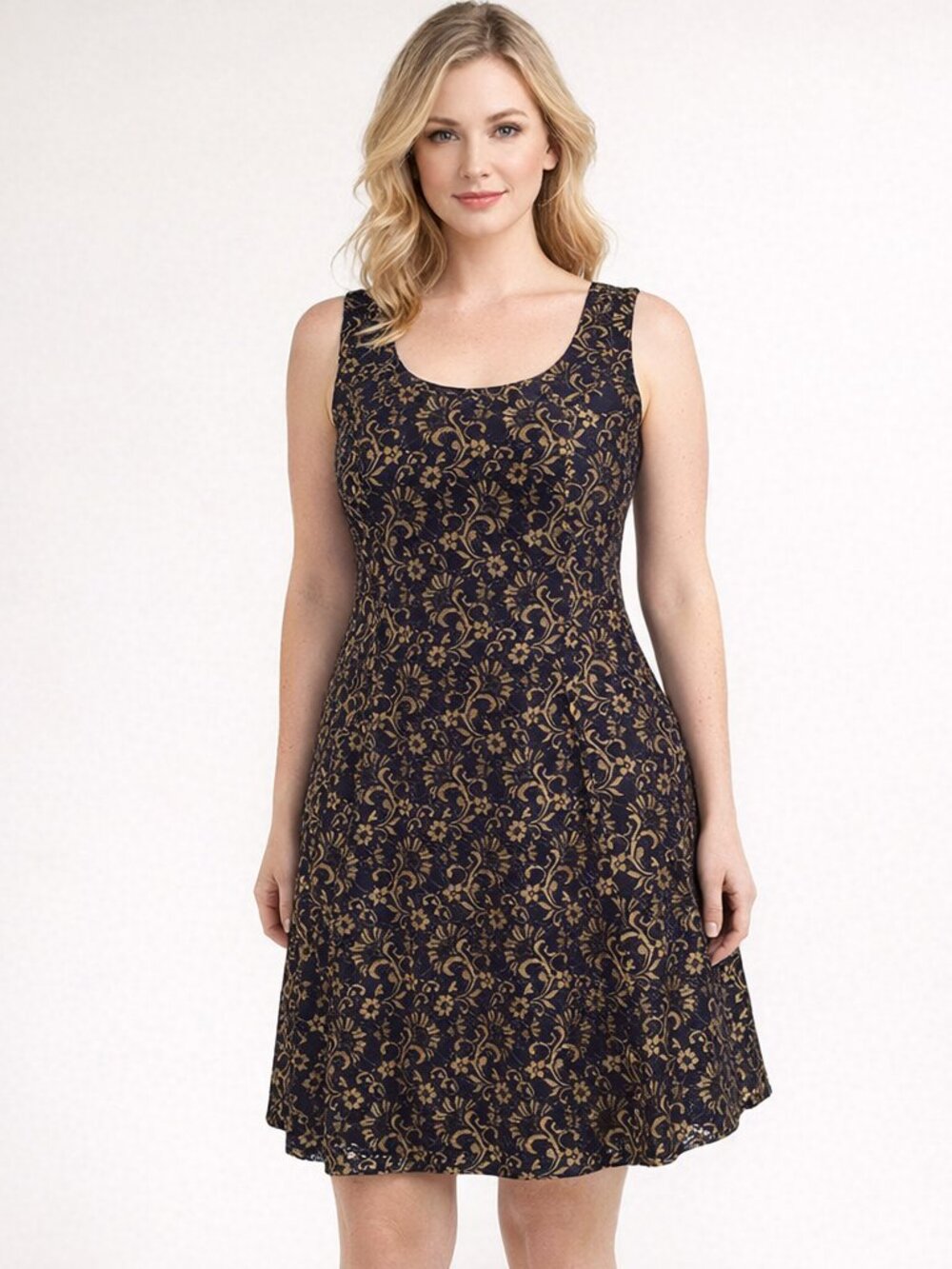 Adrianna Papell Evening Cocktail Dress. Blue with Metallic lace overlay Size 10